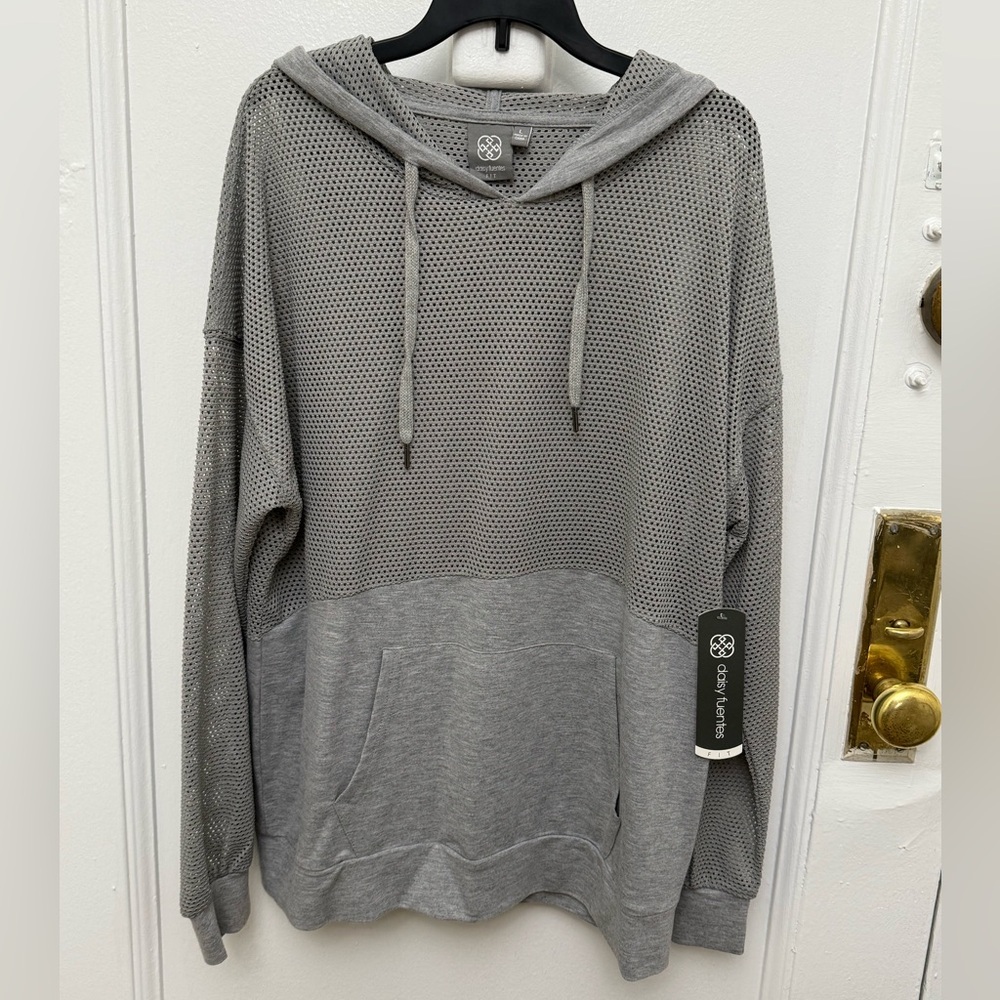 Daisy Fuentes Fit Gray Mesh Hoodie Size Large New
